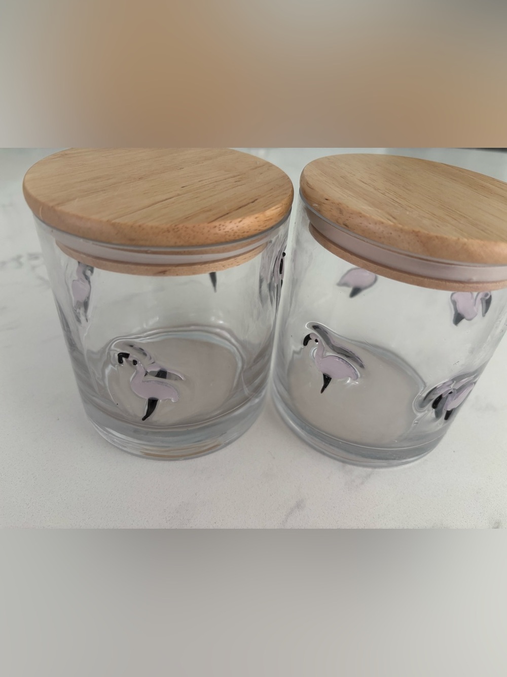 Covered Flamingo Glass Jars with Lids